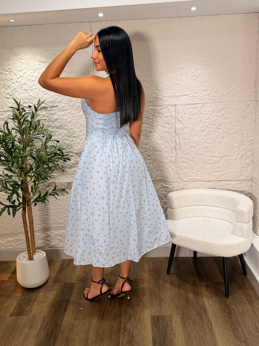 VESTIDO FLORAL AZUL LARGO