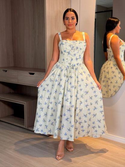 VESTIDO FLORAL AZUL LARGO