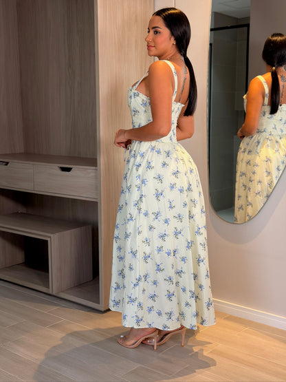 VESTIDO FLORAL AZUL LARGO