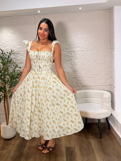 VESTIDO FLORAL AMARILLO LARGO