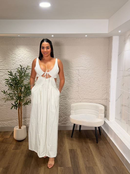 VESTIDO BLANCO EN DENIM CON ESCOTE