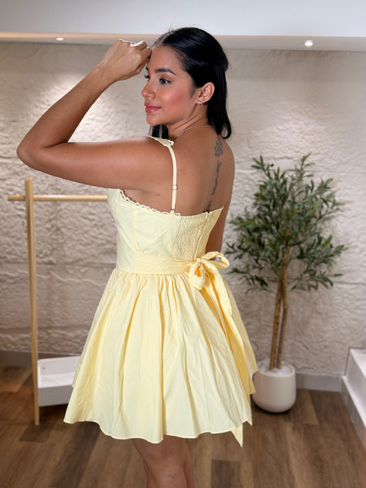 VESTIDO AMARILLO Y BLANCO MINI CON BOTONES